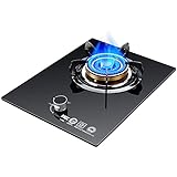 Aouoeeo Gasherd,Gaskochfeld, Brenner-Gasherd, Brenner-Gasherd, 30 cm, Einbaukochfeld, 4,2 kW, schwarzes Hartglas, Kochfeld aus Gusseisen
