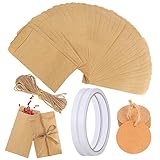 tonyg-p 100 Stück Papiertüten Kleine Kraftpapiertüten Samentüten Mini Geschenktüten Braune Kraftpapier Tüten mit Geschenkanhänger für Süßigkeiten Samen Hochzeit Geschenke Party Weihnachtskarte 10x6cm