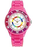 Alienwork Kids Lernuhr Kinderuhr Mädchen Uhrzeit Lernen Rosa Silikon-Armband Mehrfarbig Kinder-Uhr Wasserdicht 5 ATM Zeit Lernen