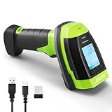 JRHC Barcode Scanner Wireless, 1D CCD automatischer Barcode Scanner mit Display Screen, wiederaufladbarer Handheld Barcode Leser mit 2.4G Empfänger USB verdrahteter Stecker und Spiel (grün)