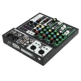 Mischpult Audio Mixer,4 Kanal DJ Mischpult,DJ-Controller-Sound-Mixer,4 Soundeffekte,48-V-Phantomspeisung,Eingebauten Bluetooth,für KTV zu Hause,Bühnenauftritte
