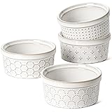 LE TAUCI Creme Brulee Schälchen Set 113 ml x 4, Souffle Förmchen, Ofenfest, Auflaufförmchen für Lavakuchen, Pudding, Topfkuchen - 9,7 cm, Arktisweiß