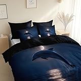 Ganzjahres 2 Teilig, Surreale Delfine Wasseroberfläche 135 x 200 cm Bettwäsche Schwarz, aus Weich und Bügelfrei Mikrofaser mit Reißverschluss, für Allergiker geeignet Deckenbezug mit