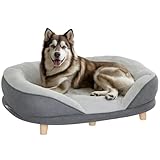 PawHut Hundesofa Hundecouch, Waschbarer Bezug, Haustiersofa mit Rückenlehne und Holzbeine, Katzensofa, Hundbett für mittelgroße Hunde unter 25 kg, 90cm x 78cm x 25cm, Grau