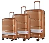 FANTANA Rigel PP Hartschalenkoffer mit 4 Rädern, erweiterbarer Koffer, 63,5 cm, mittelgroßer Trolley, gold, M, Modern