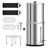 Umisu Wasserfiltersystem mit Schwerkraft, 8,5 l, Thekensystem aus Edelstahl 304 mit Ultra-Filtration in 8 Schritten mit 4 Filtern und Halterung, mit Wasserstandsanzeige aus Glas