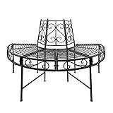 DEMA Baumbank Gartenbank Parkbank Halbrundbank Ø 125 cm – Metall Bank Halbkreis, Schwarz, Ideal für Garten & Park