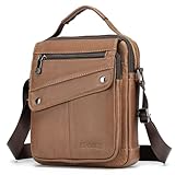 SPAHER Umhängetasche Leder Herren Herrentasche Schultertasche Echtes Leder Handgelenktasche Herren Wasserdichte Schultertasche Crossbody Bag Messenger Bags Geschenk für Männer Braun