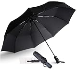 AMVUZ Regenschirm Sturmfest Reise Winddichte Auf-Zu-Automatik Taschenschirm,210T Teflon-Beschichtung Schirm (Schwarz)