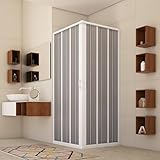 Forte BR100001 Duschkabine, Eckausführung, reduzierbar, zentrale Öffnung, weiß, 60-80 x 60 – 80 cm, Höhe 185 cm.