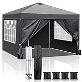 Bonnlo Pop-up Pavillon, Faltpavillon 3x3m, Höhenverstellbar, Wasserdicht Partyzelt mit 4 Seitenteilen, Gartenpavillon für Outdoor Hochzeit Garten Camping Party, Grau (Grau mit Sandsäcken)