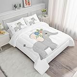 Tier Bettdecke 135x200 4 Jahreszeiten Elefant Vierjahreszeiten Steppdecke 135x200, Leichte Warme Ganzjahresdecke Cartoon Bettdecke ohne Bezug Waschbar Schlafdecke mit 2 Kissenbezug 80x80cm M362
