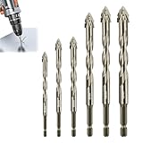 Powerbit Sägezahnbohrer 6er-Set, Power Bit Bohrer Sechskantschaf, Fliesenbohrer, Vierschneidiger Exzenterbohrer 4/5/6/8/10/12 mm, Keramikbohrer Metallbohrer Set