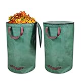 Gartenabfallsack 272L x 2 mit Deckel, Stabile Laubsäcke 150g/m², Wasserdicht und Faltbar, Selbststehende Grünschnittsäcke mit Griffen, Wiederverwendbare Gartenmüllsäcke für Zweige und Gartenabfälle