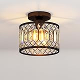 ANWIO Deckenlampe Wohnzimmer, Modern Kristall Deckenleuchte Schwarz Wohnzimmer, E27 Kristall Kronleuchter Schlafzimmer mit Glas Lampenschirm für Esszimmer Küche Flur Büro, Φ27CM