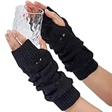 CABODYALS 1 Paar Schwarze Armstulpen Im Goth Stil Mit Daumenlöchern Kawaii Lang Gestrickt Fingerlose Fäustlinge Modisch Grunge Punk Alt Emo Harajuku Arm Pulswärmer Socken Ärmel Für Damen Zubehör