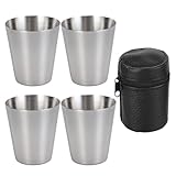 HFMYGS 4 Stück Schnapsbecher Edelstahl, Tragbar Metallbecher mit Leder-Tasche, Klein Edelstahl Becher, Stapelbare Trinkbecher Edelstahlbecher für Camping, Wandern, Picknick