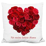 True Statements Kissen personalisiert mit Wunschtext „Rosenherz“ - 40x40cm, inkl. Kissen-Füllung | Geschenk-Idee Muttertag & Geburtstag Zierkissen Deko (flauschig)