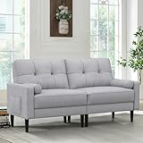 Aotumm Ciort Sofa 2 Sitzer, Modernes Design Mit Dicken Polstern, 2 Kissen, Bequemes Leinensofa Mit 2 Staufächern für Wohnzimmer/Schlafzimmer/Büro, Leicht Zusammenzubauendes Kleines Möbelstück, Grau