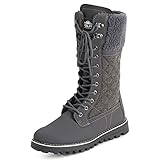 Polar Damen Kunstpelz Warm Thermal Wasserdicht Draussen Gehen Schnee Winter Gummisohle Wadenstiefel - Grau Textil - UK7/EU40 - YC0612