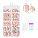120 Stück Hautfarbene Press On Fußnägel, Künstliche Zehennägel mit Klebelaschen zum Aufkleben, Vollständige Abdeckung Falsche Zehennägel Set für Frauen, Nude French