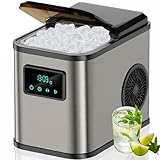 KeeGone Edelstahl Eiswürfelmaschine mit LED-Display,Eismaschine Eiswürfelbereiter und Reinigungsfunktion,2L Wassertank,inklusive Eisschaufel und Korb,2 Eiswürfel Größen für Küche, Büro, Bar und Party