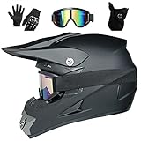 UIGJIOG Kinder Motorradhelm Crosshelm Schwarz,Cross Helm Herren Fullface Helm MTB DOT-Zertifizierung Inklusive Brille, Handschuhe Und Masken Set,A