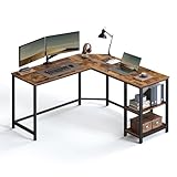 VASAGLE Schreibtisch, L-förmiger Computertisch, 138 x 138 x 76 cm, Eckschreibtisch mit 2 Ablagen, platzsparender Bürotisch, Gaming, Homeoffice, einfacher Aufbau, vintagebraun-schwarz LWD72X