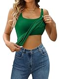 Charmo Tank Top Damen Sommer Baumwolle Unterhemd Stretch Top mit Integriertem BH Spaghetti Shirt Tanktops Frauen Grün