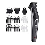 BaByliss Men 10-in-1 Carbon Titanium Multi-Grooming Trimmer Kit abwaschbar für Körper, Bart und Nasenhaare inkl. Aufbewarungstasche, Schwarz grau MT727E