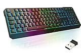 KLIM Chroma Wireless Gaming Tastatur Kabellos QWERTZ DEUTSCH - NEU 2024 - Langlebig, Ergonomisch, Wasserdicht, Leise - RGB Kabellose Tastatur Gaming für PC PS4 PS5 Mac - Schwarz