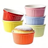 Auflaufförmchen-Set, Creme-Brûlée-Auflaufförmchen, ofenfest, Porzellan-Set, Souffle, Vanillepuddingbecher zum Backen und Eisschale, 6 Farben, 6 Stück