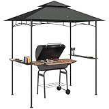 Outsunny Grillpavillon mit LED 240 x 150 x 258 cm wasserabweisend flammhemmend Gartenpavillon mit Doppelschichtdach, Seitenregalen, Gartenlauben mit UV-Schutz, BBQ Pavillon für Party BBQ Dunkelgrau