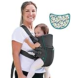 Infantino Swift Classic Babytrage, 2 Tragepositionen mit Wonder Cover Lätzchen, verstellbare Gurte, Must-have für die Erstausstattung, Babytrage für Neugeborene bis Kleinkinder 3,18–11,79 kg, Grau