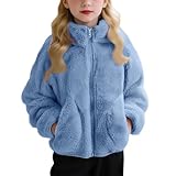 Winterjacke Mädchen Fleecejacke Kinder Wintermantel Warme Teddyjacke mädchen Outdoorjacke Stehkragen Flauschig Fleece Jacke Casual Kuscheljacke Weiche Plüschjacke Kinderjacke(Blau,8-9 Jahre)