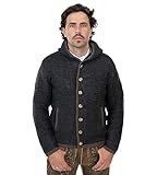 Herren Trachtenjacke mit Kapuze – Trachten-Strick-Jacke aus Wolle – Hoodie Strickjacke Grau/Anthrazit Cardigan - Arvid (XL)