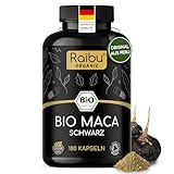 BIO Maca Kapseln (Schwarz) - 3200 mg je Tagesdosis (entspricht 12.800 mg Maca-Wurzel aus Peru), mit natürlichem Vitamin C - Bio-zertifiziert, vegan & ohne Magnesiumstearat