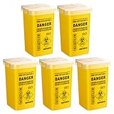 Hemobllo Kanülenabwurfbehälter, 5 Stück 1 Liter Spritzenabwurfbehälter, Mehrzweck-abfallbehälter mit Deckel, Abwurfbehälter für Kanülen und Spritzen für Biohazard Nadelentsorgung,Tattoo und Medical