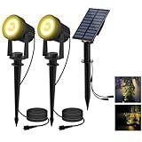 T-SUN Solar Gartenleuchte, 2 Stück Solarstrahler Solarlampen für garten, IP65 Wasserdicht LED Solarlampe mit 2 Helligkeitsstufe, 3 Meter Kabe,Auto-on/off für Bäume,Sträucher,Gartenweg(3000K Warmweiß)