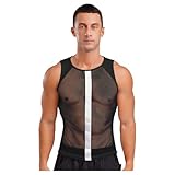 Rswnyirn Herren Netz Tank Top Lang Unterhemd Rundhals Oberteil Muskelshirts Slim Fit Durchsichtig Tops Sportkleidung Schwarz S