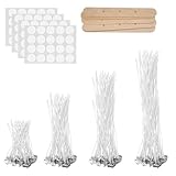 Kerzendochte, 200 STK Kerzendochte für Kerzen, 5cm/10cm/15cm/20cm Natürlichen Kerzendochten mit Dochthalter Holz und Doppelseitige Docht Aufkleber, für Kerzenherstellung