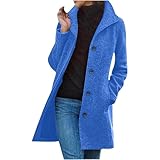 Generisch Wintermantel Grau Wolle Damen, Wollmantel Damen Lang Elegant Winter Fleecejacken Revers Damenmantel Slim Fit Outdoorjacke Lange Winterjacke Freizeit Frauenmantel Outdoor Freizeitmantel