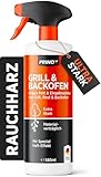 PRINOX Grillreiniger & Backofenreiniger extra stark - 580ml inkl. Reinigungsbürste - HAFT EFFEKT - Rauchharzentferner Entfernt stärkste Verschmutzungen und Rauchharz - Entwickelt & Hergestellt in DE