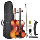 VEVOR Violine 4/4, 584,2 mm Armlänge, Geigenset mit Hartschalenkoffer, Kolophonium, Bogen, Schulterstütze, Steg, zusätzlichen Saiten, professionelles Massivholzinstrument (glänzend braun)