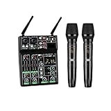 AUBEST Audiomixer, 4-Kanal-USB-Mixer Mit Drahtlosem UHF-Mikrofon for DJ-Konsole, PC-Aufnahme, Home-Party-Kirchenstudio