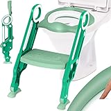 KIDIZ® Kinder Toilettensitz Toilettentrainer mit Treppe und Griffe Faltbar Kindertoilette WC Sitz Töpfchentrainer Lerntöpfchen bequemem Kissen und breiten Stufen Toilettentreppe höhenverstellbar Grün