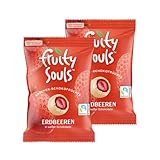 FruitySouls - Gefriergetrocknete Erdbeeren mit weißer Schokolade | 2 Pack (160g) | Schokolierte Früchte | Gefriergetrocknete Früchte mit knackig weißer Schokolade | Schokofrüchte