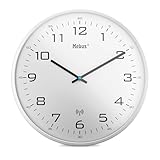 Mebus Funk-Wanduhr, 30 cm, lautlos, weißer Rahmen, weißes Zifferblatt, Modell 13080 - Perfekt für Wohnzimmer und Küche, Weiß