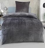 DreamHome Winter Wende Plüsch Bettwäsche 135x200 Nicky-Teddy Cashmere Touch Coral Fleece Bettdezug + Kissenbezug 80x80, Farbe:Grau