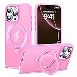 TIANLI Schutzhülle für iPhone 16 Pro Max mit magnetischem Ringständer [kompatibel mit Mag-Safe] [militärischer Fallschutz] Stoßfeste, durchscheinende Handyhülle für iPhone 16 Pro Max 6,9 Zoll, Rosa